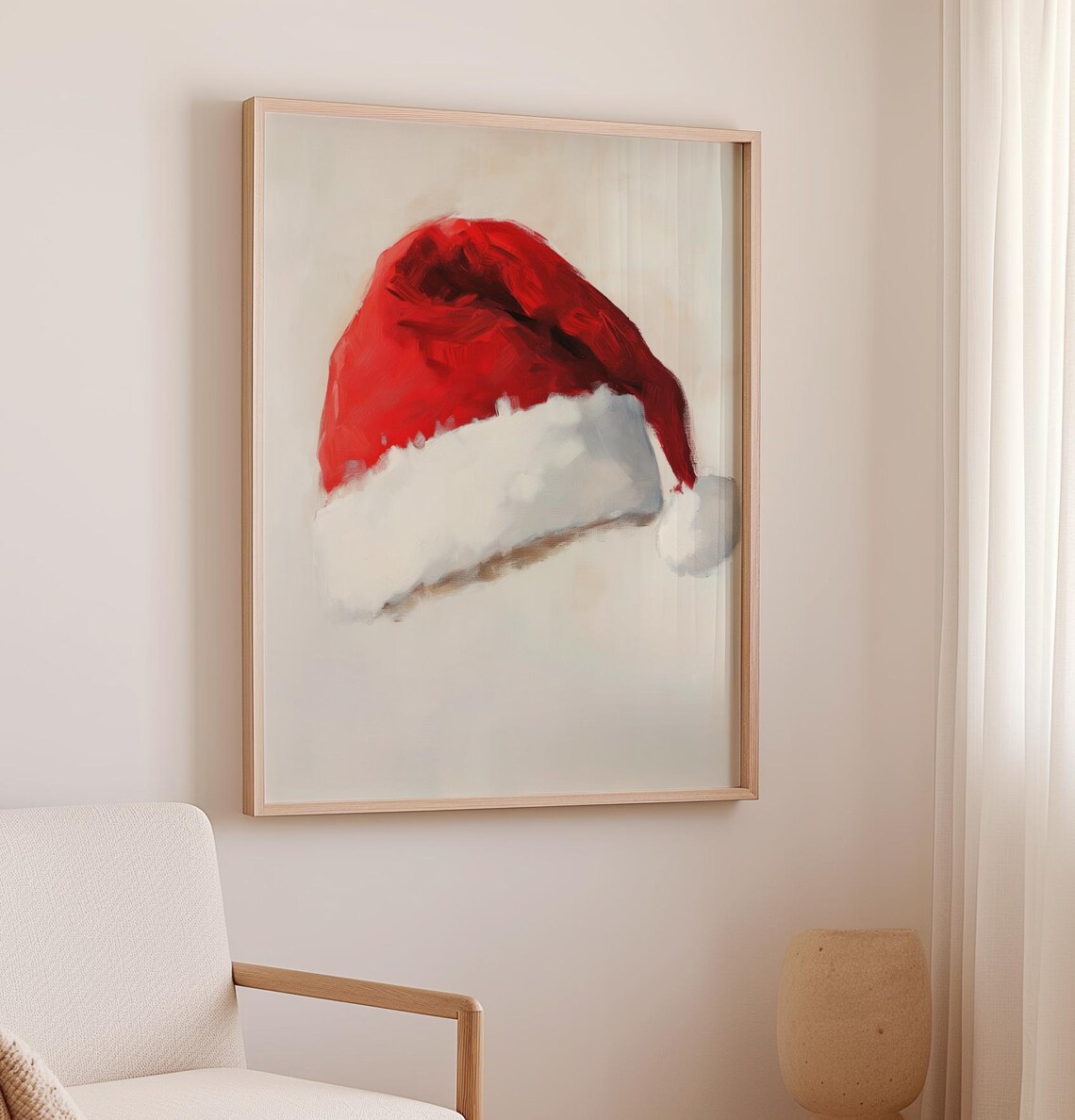 Red Santa Hat Minimalist Painting Festive Christmas Holiday Poster - Image 2