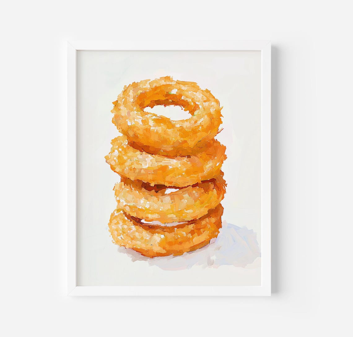 Extra Crispy Golden Onion Rings Stack Retro Snack Food Art Poster