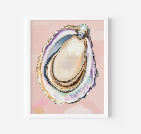 Oyster Shell Pink Pastel Coastal Seafood Art Painting Poster