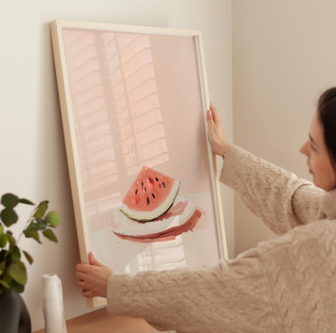Fresh Watermelon Slice On Plate Minimalist Summer Art Poster - Image 3