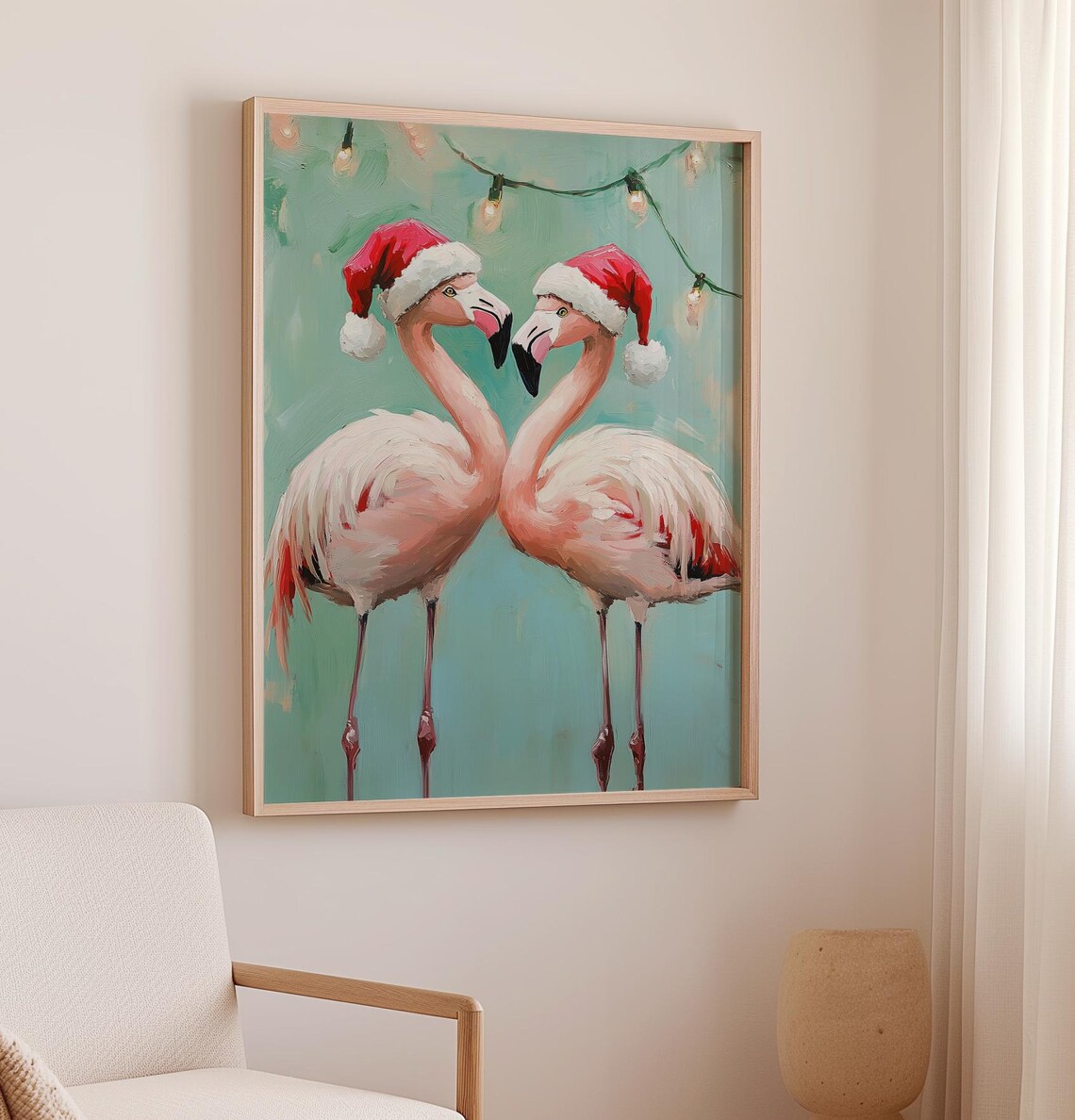 Christmas Flamingo Art Print, Tropical Holiday Bird - Image 2