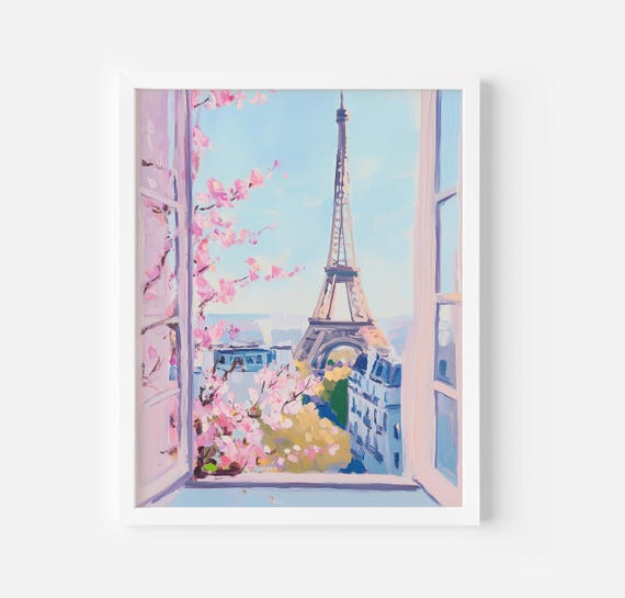 Paris Art Print Eiffel Tower Painting Parisienne Aesthetic Home Decor Pink Pastel Paris Coquette Room Decor Trendy Wall Art
