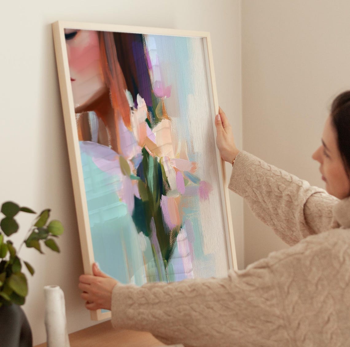 Woman Profile With Flowers Abstract Pastel Face Painting Poster - Image 3