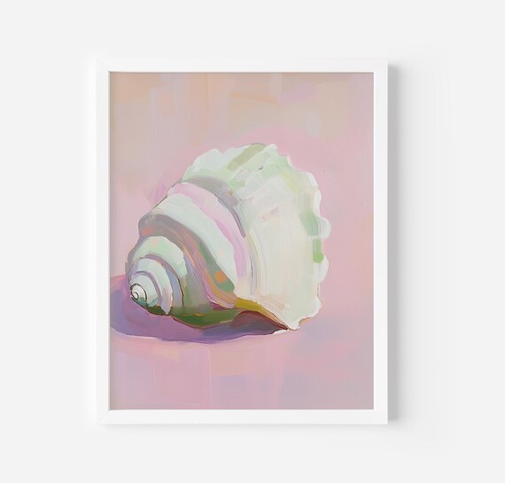 Pastel Seashell On Pink Background Coastal Minimalist Wall Poster