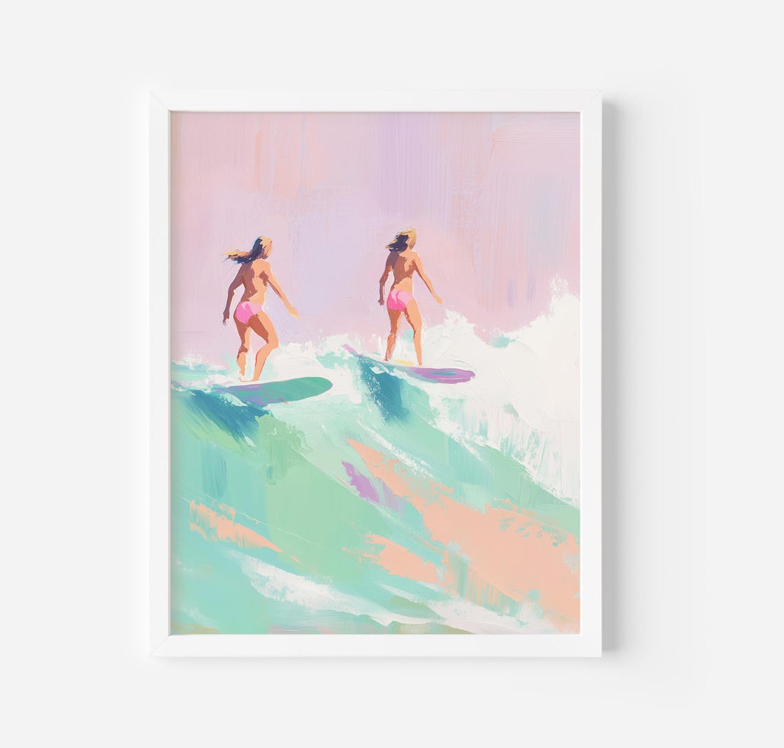 Surfer Blonde Girls Wall Art Beach Waves Painting Acrylic Painting File French Style Trendy Painting Happy Gallery