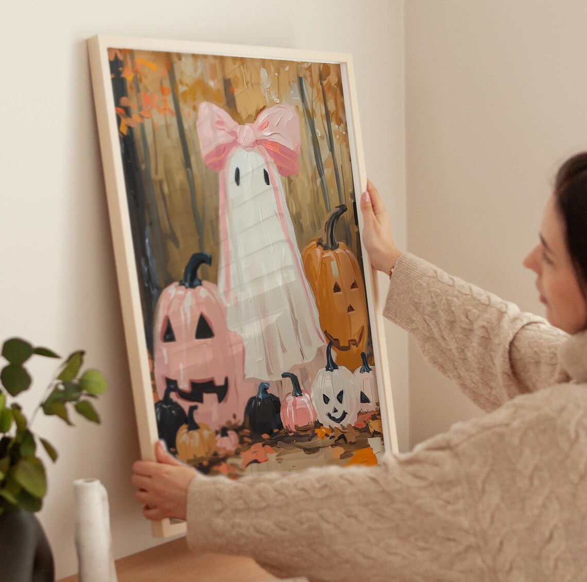 Girly Ghost With Bow Halloween Art Print - Image 3