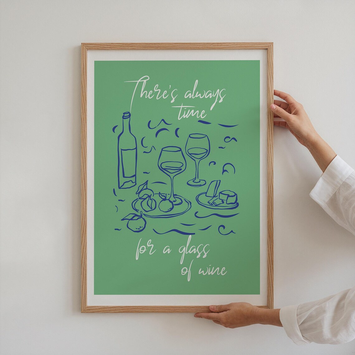 Theres Always Time For A Glass Of Wine Print Green Retro Bar Art Poster