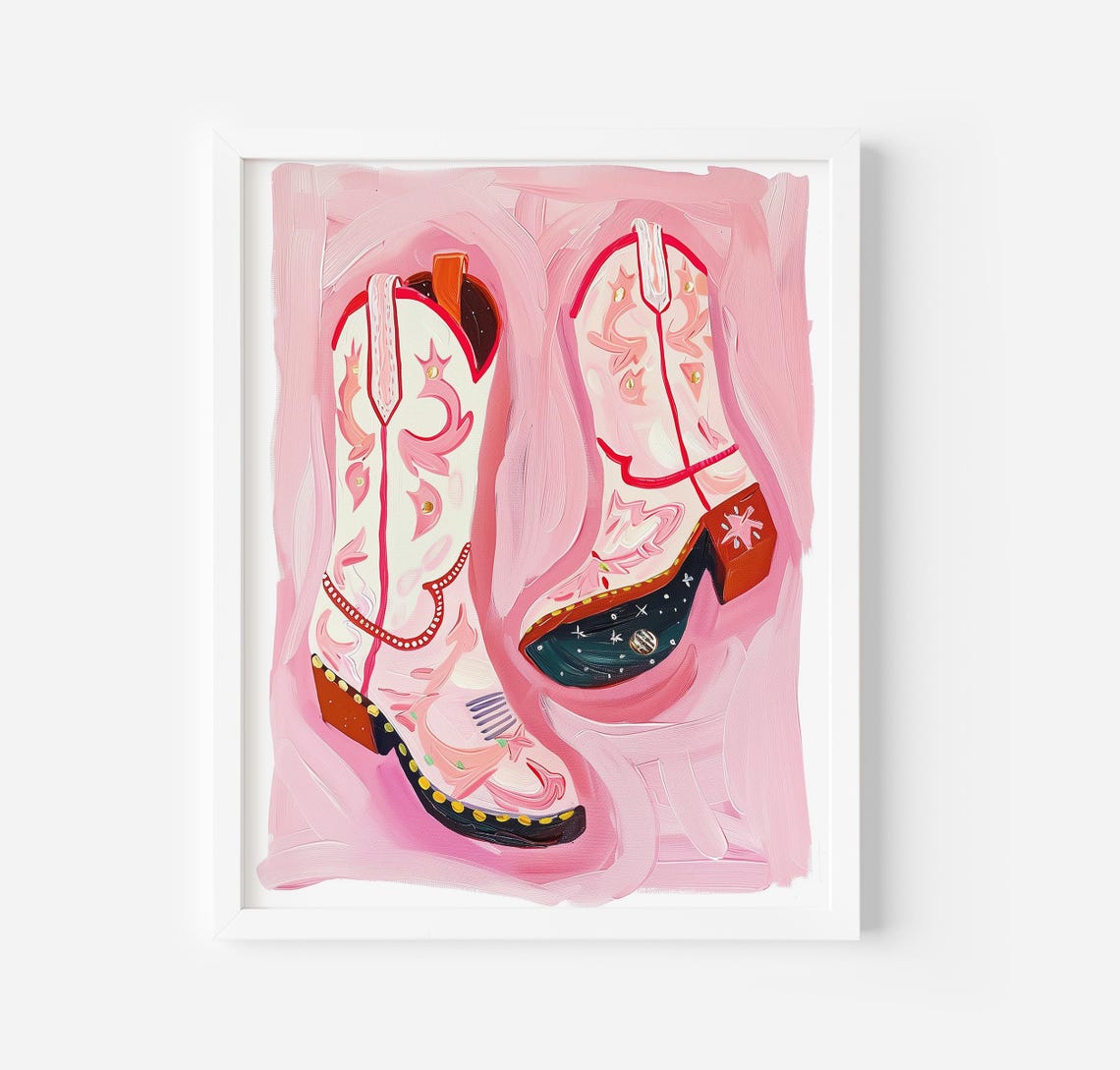 Pink Western Cowgirl Boots Art Teen Cowgirl Bedroom Happy Gallery Wall Art Bold Western Aesthetic Print Instant Print