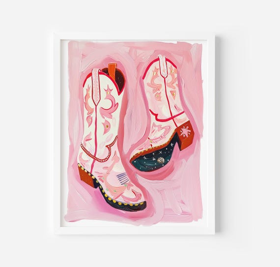 Pink Western Cowgirl Boots Art Teen Cowgirl Bedroom Happy Gallery Wall Art Bold Western Aesthetic Print Instant Print