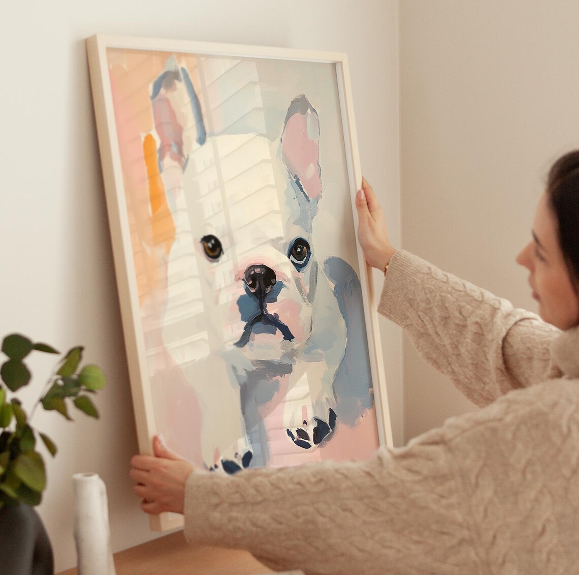 White French Bulldog Puppy Portrait Cute Pastel Dog Lover Art Poster - Image 3