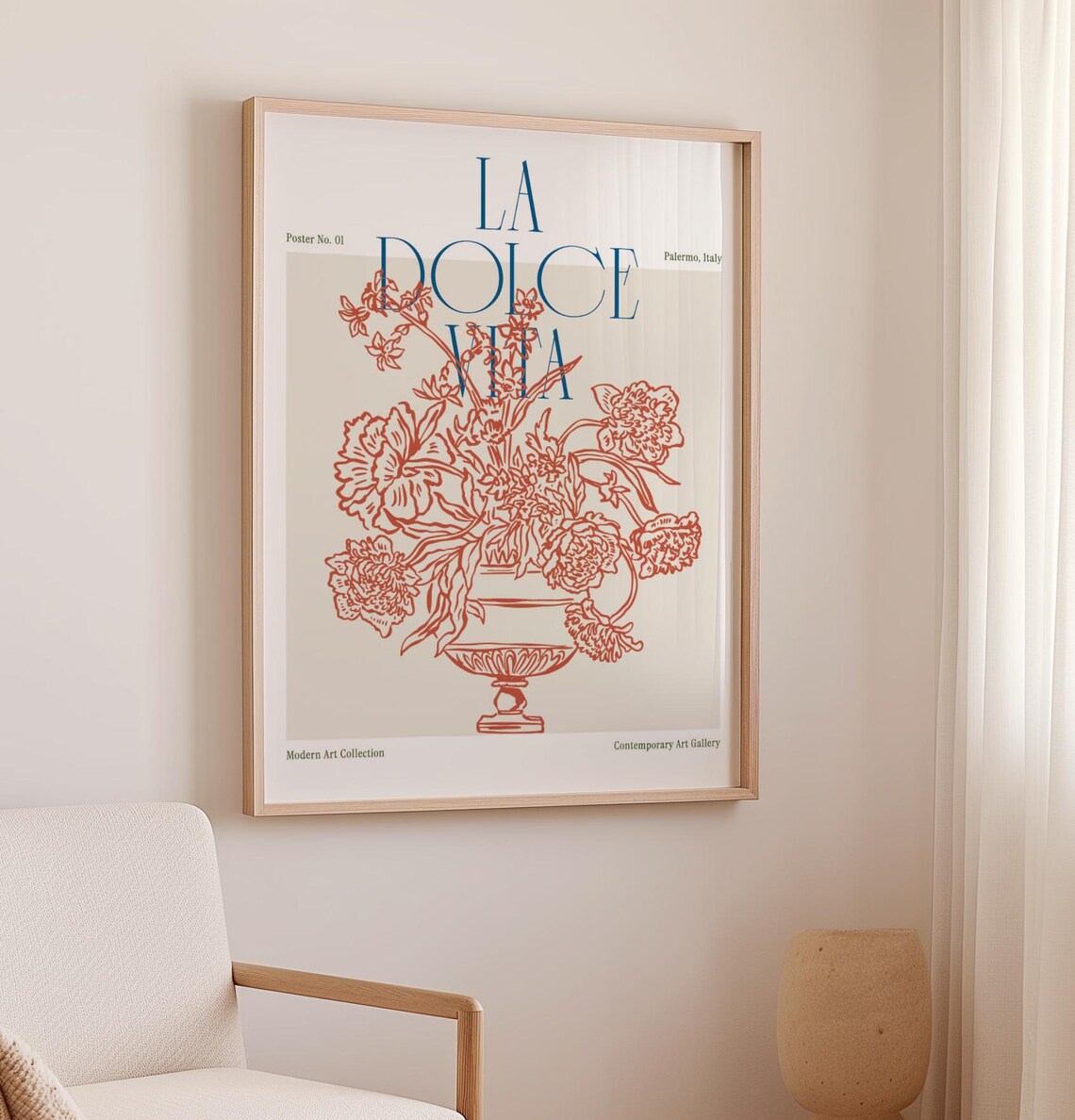 La Dolce Vita Palermo Italy Botanical Red Floral Urn Art Poster - Image 3