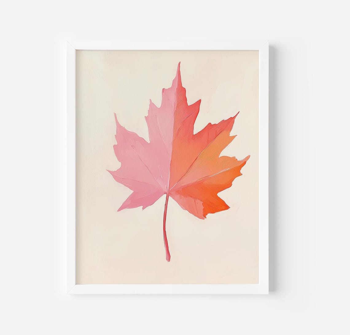 Single Pink Maple Leaf on Cream Minimalist Fall Botanical Decor Poster