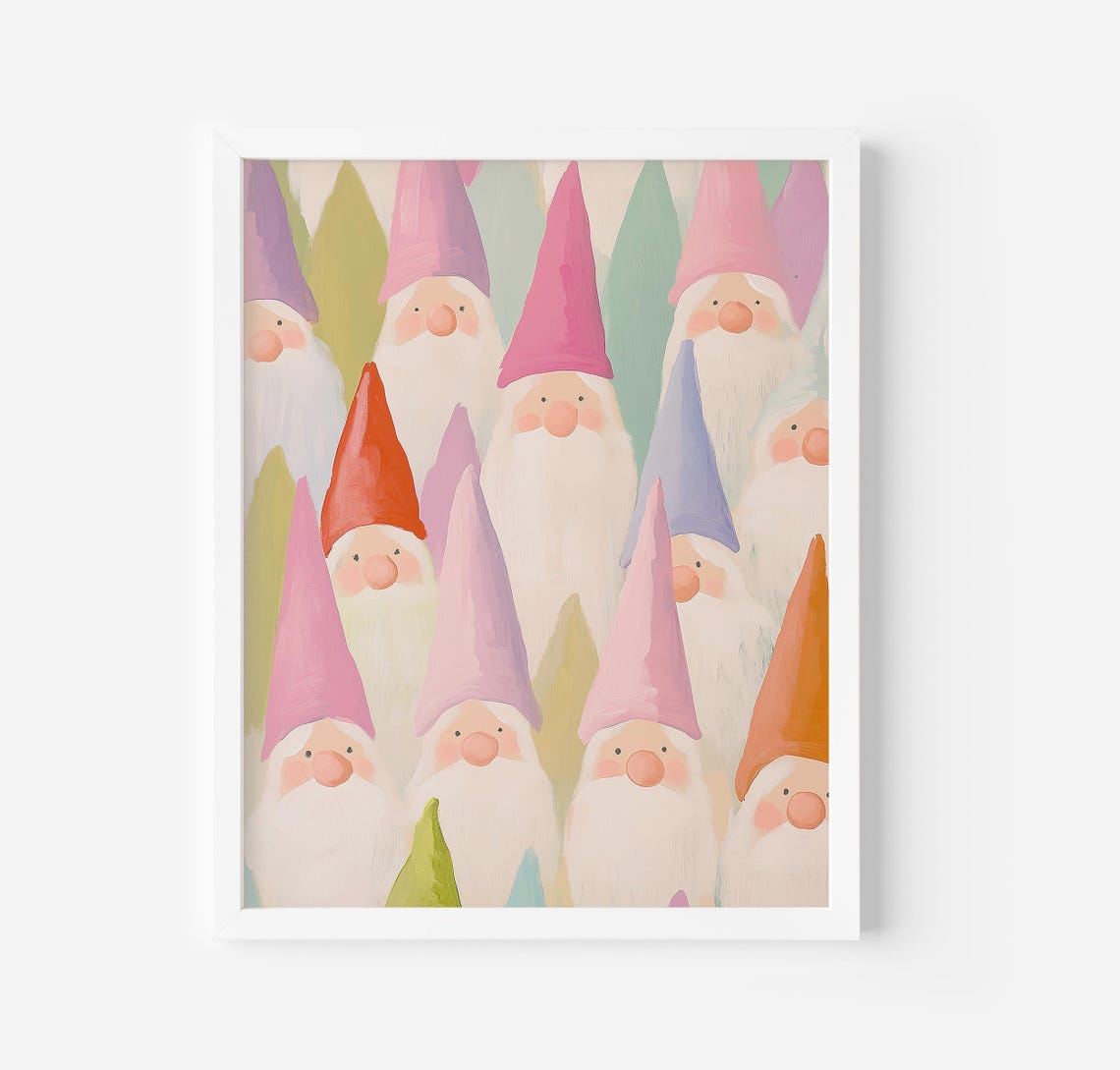 Cheerful Crowd Of Pastel Christmas Gnomes In Pointed Hats Poster