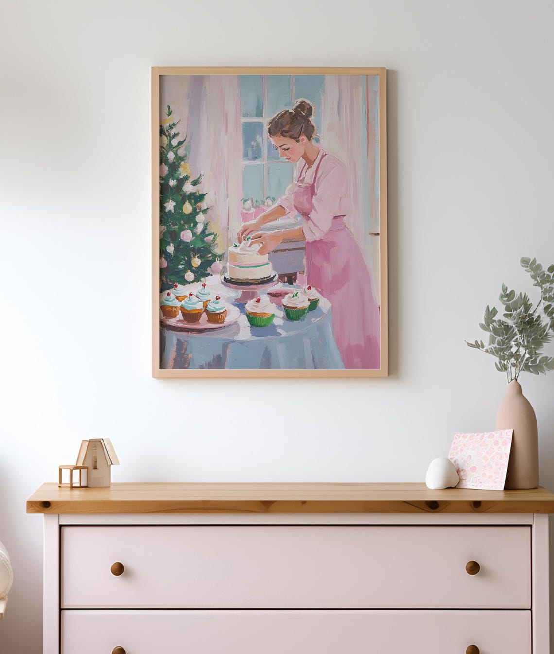 Woman Decorating Cake And Cupcakes In A Christmas Kitchen Poster - Image 2