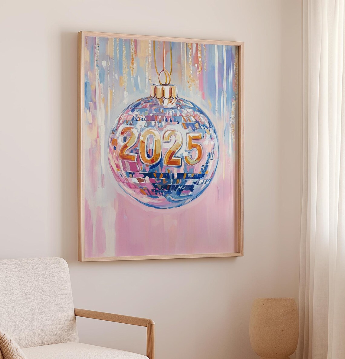 Disco Ball 2025 Christmas Ornament Pink Party Glam Art Poster - Image 2