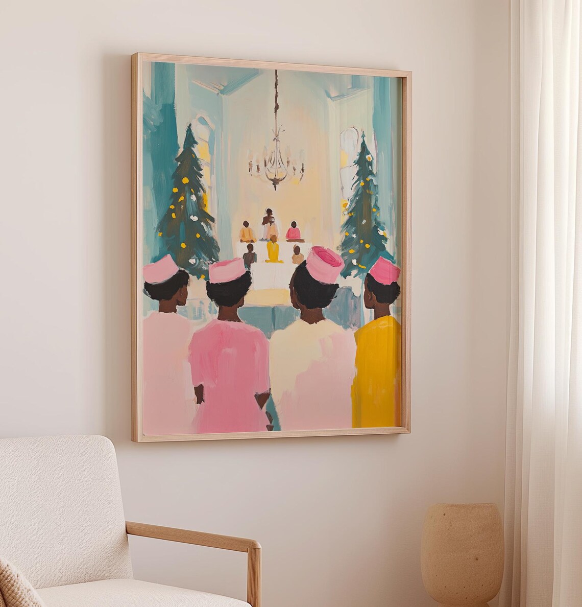 Christmas Church Service With Children And Festive Trees Poster - Image 2