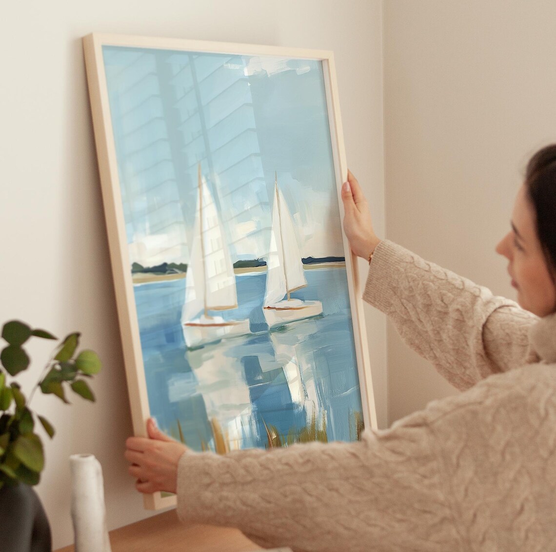 Boat Sailboats Art Print, Vintage Coastal Landscape - Image 3