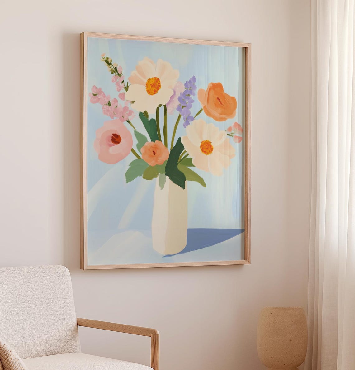 Soft Pastel Flower Bouquet In White Vase Floral Painting Poster - Image 2