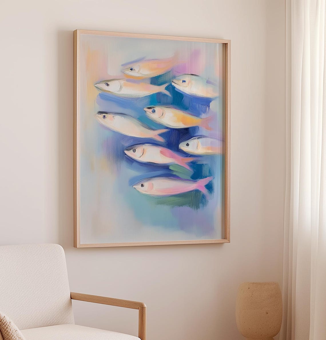 Pastel School of Fish Blue Water Painterly Ocean Sea Art Poster - Image 2