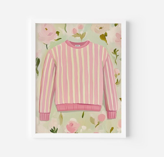 Pink Striped Sweater On Floral Background Fall Fashion Art Poster
