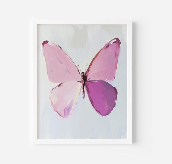 Purple Butterfly Painting Abstract Insect Wall Art Print Butterfly Wall Art Preppy Dorm Room Print Blush Pink Painting Girly