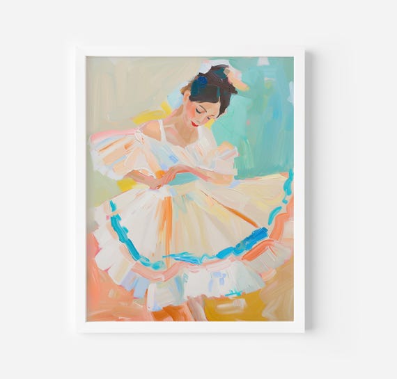 Ballerina Girl Painting Dance Studio Decor Ballerina Portrait Wall Art Girls Room Decor Acrylic Painting Soft Colours Print Ballet Print