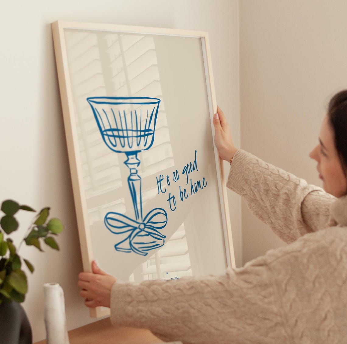 Its So Good To Be Home Print Blue Cocktail Glass Bow Kitchen Wall Art - Image 4