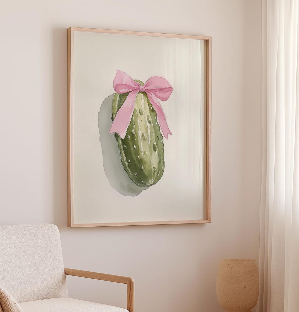Dill Pickle With Pink Bow Quirky Watercolor Kitchen Art Poster - Image 3