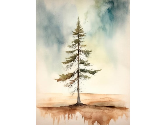 Pine Tree Watercolor Art Print Misty Forest Poster Minimalist Wall Art Decor Pine Trees Print By Feelingprints