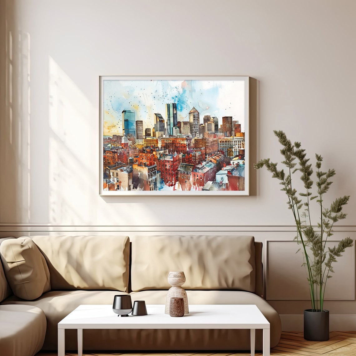Stunning Boston Massachusetts Skyline Watercolor Cityscape Poster - Image 4