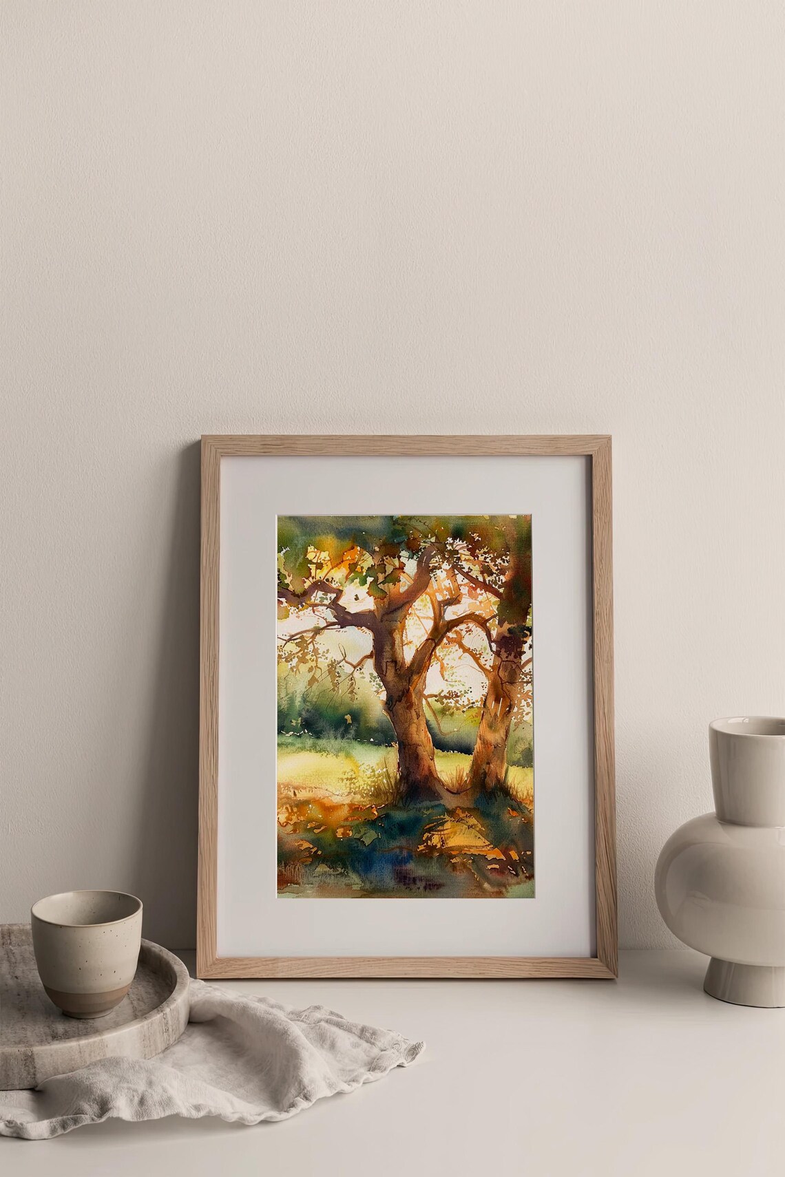 Sunlit Oak Trees Woodland Light Watercolor Nature Landscape Poster - Image 4