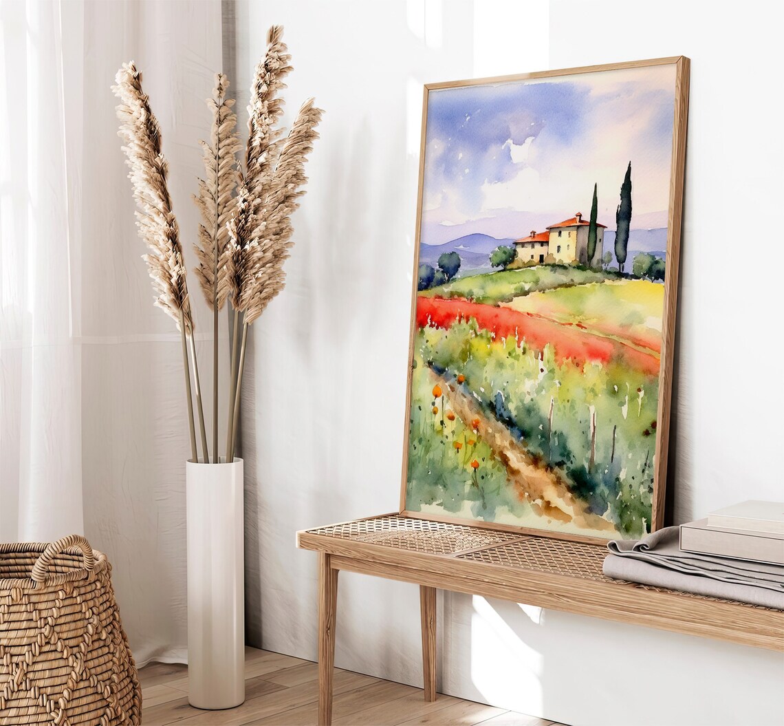 Tuscany Countryside Watercolor Art Print - Image 2