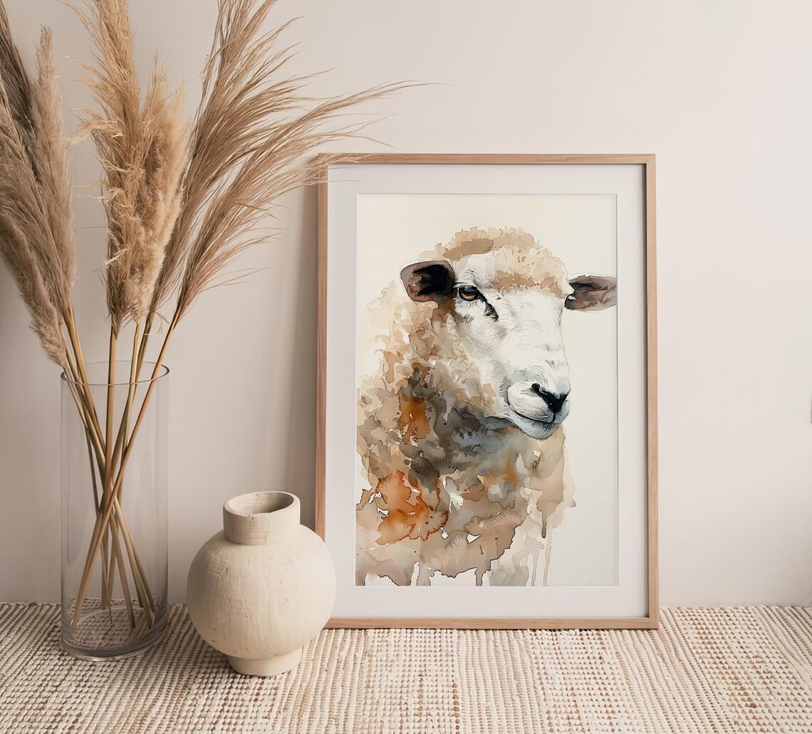 Sheep Watercolor Portrait Rustic Neutral Farm Animal Decor Poster - Image 4