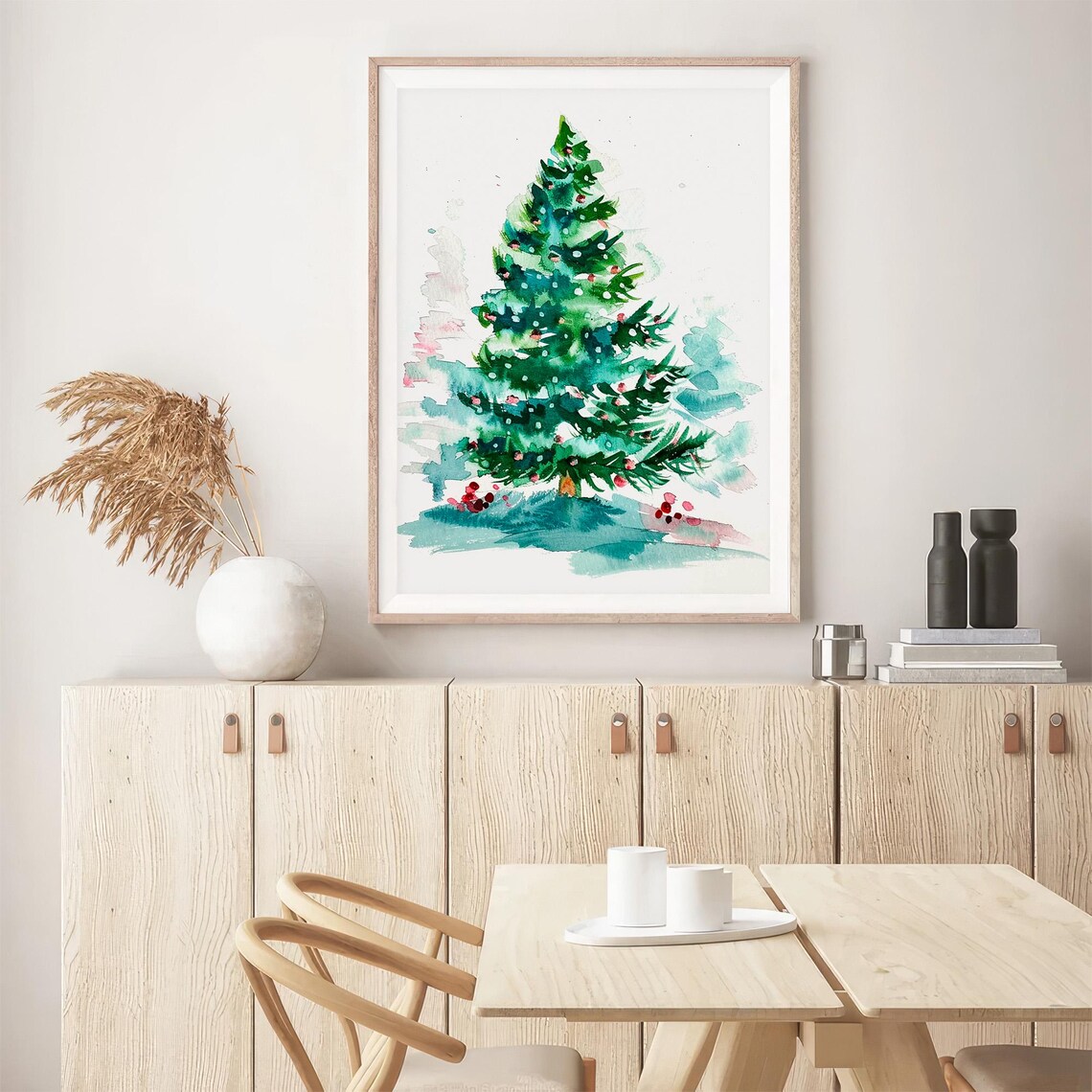 Christmas Pine Tree Snow Watercolor Holiday Winter Decor Wall Art - Image 5