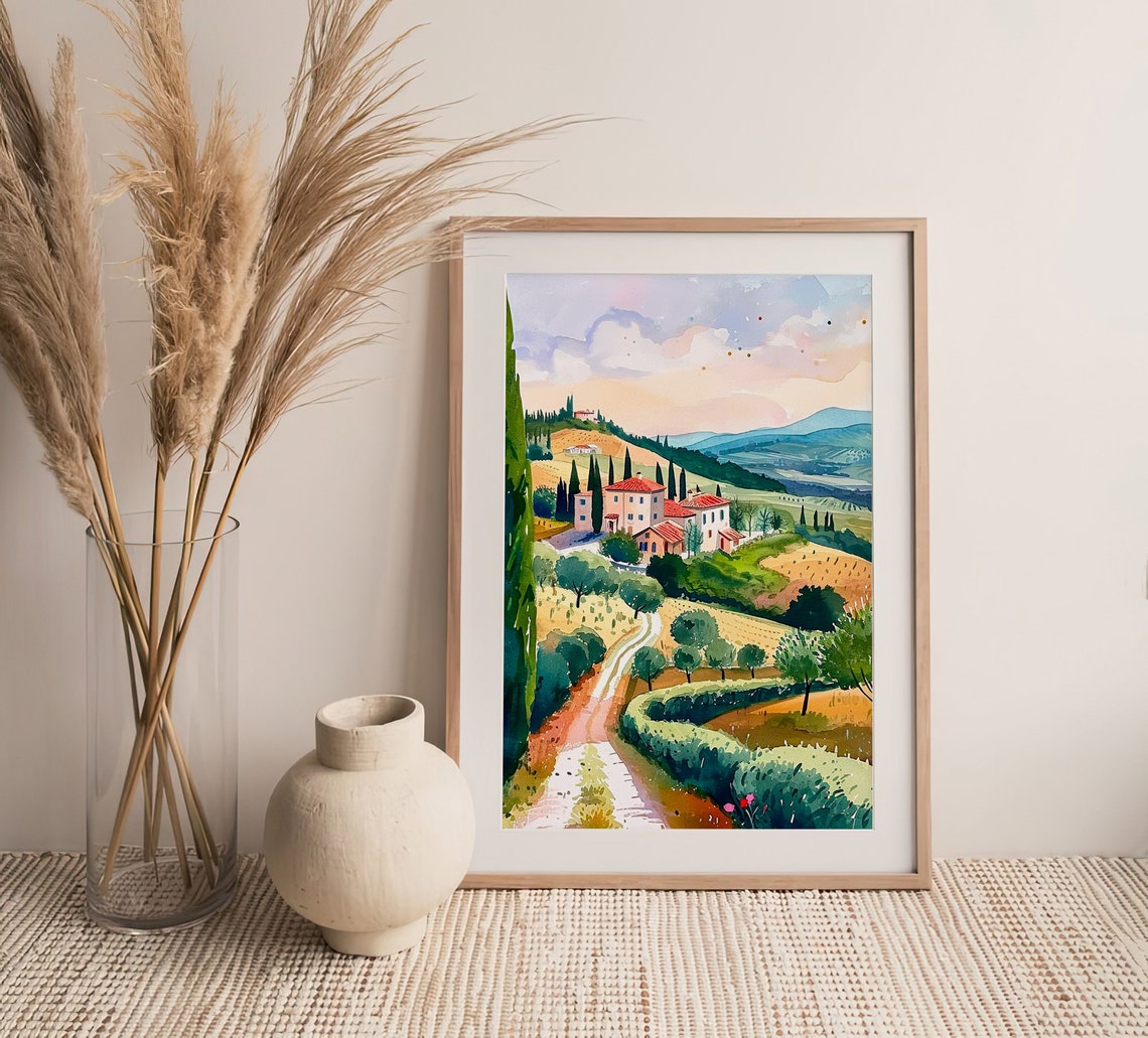 Tuscany Countryside Vineyards Art Print Italy Fields Watercolor Painting Italian Landscape Travel Art Poster Gifts By Feelingprints - Image 4