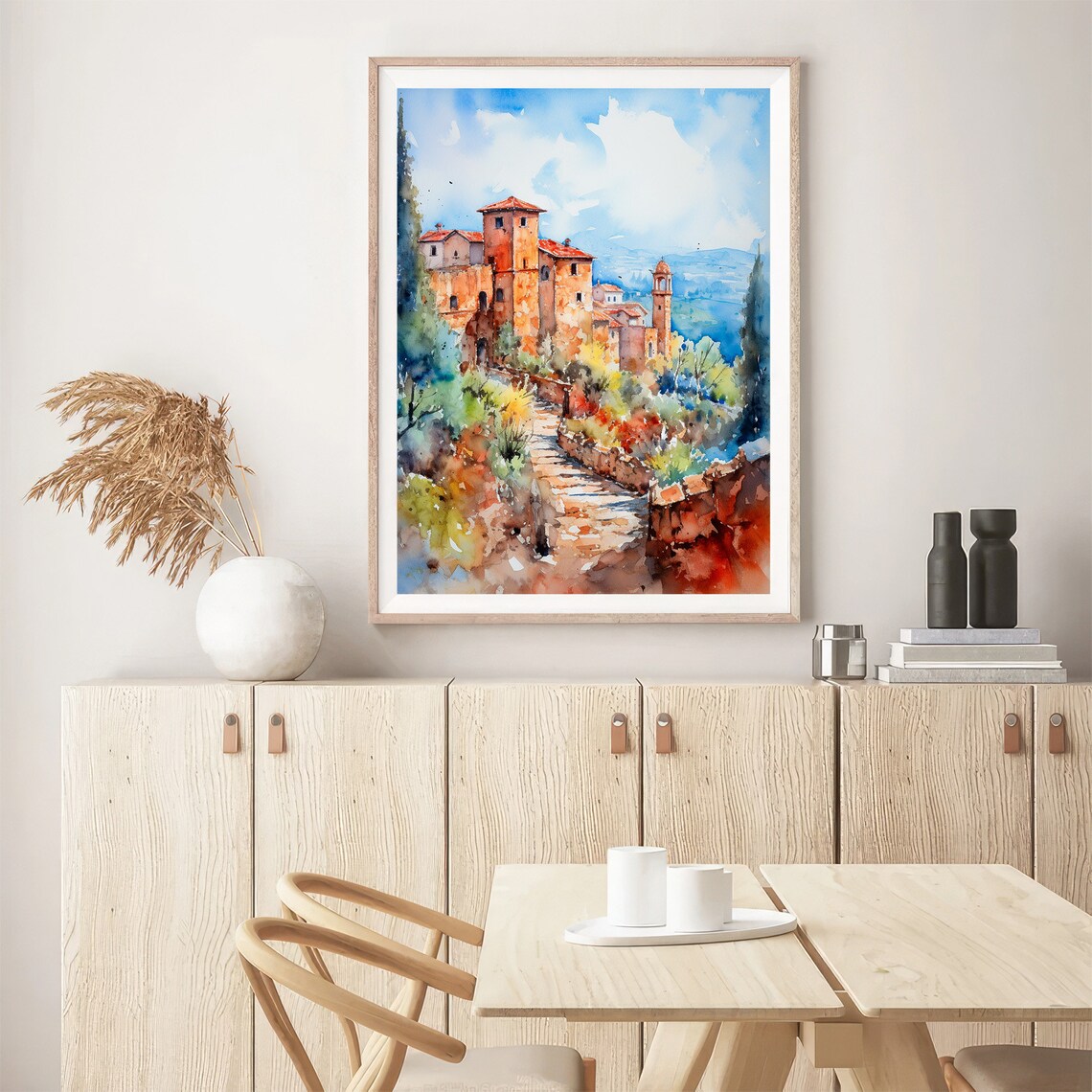 Italy Houses Watercolor Art Print, Tuscany Landscape - Image 5