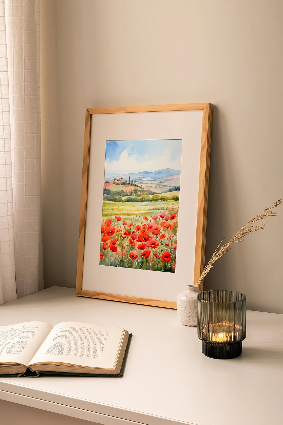 Tuscany Poppie Fields Watercolor Art Print - Image 3
