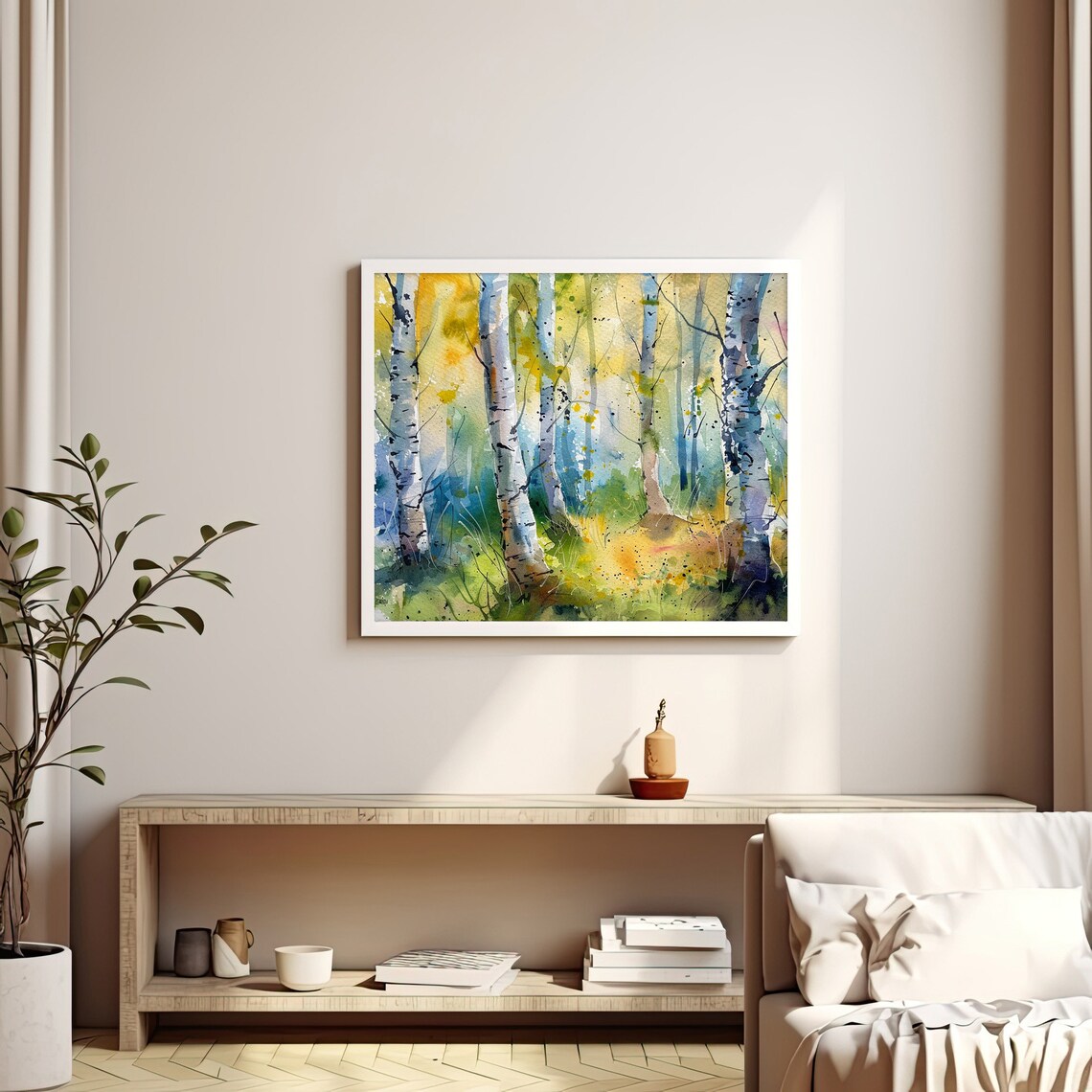 Birch Trees Forest Golden Light Watercolor Nature Woodland Poster - Image 3