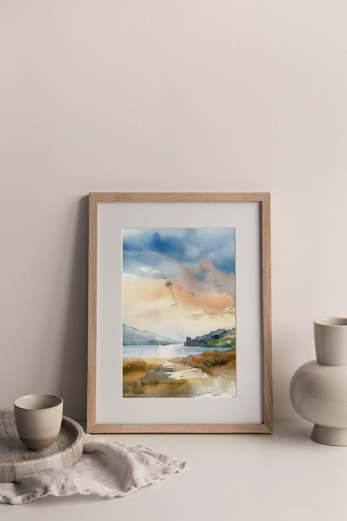 Stunning Ireland Loch Castle Ruin Sunset Serene Watercolor Poster - Image 4