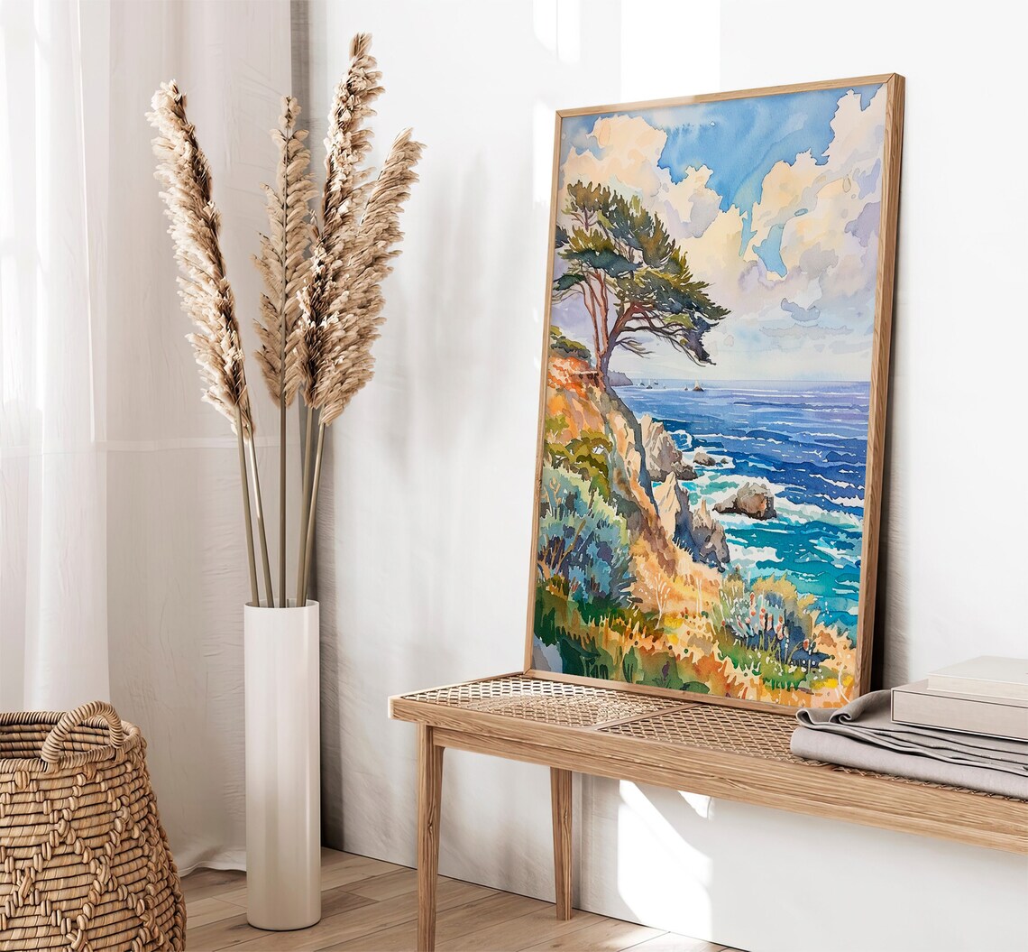 Monterey Bay Watercolor Art Print, California Coastline - Image 2