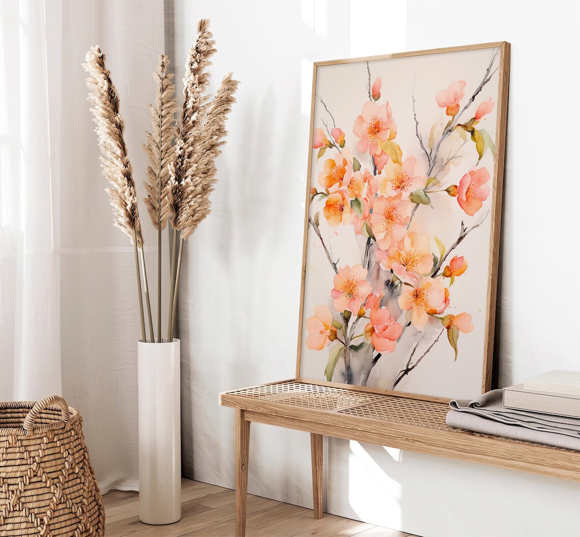 Peach Blooms Watercolor Botanical Art Print - Image 4