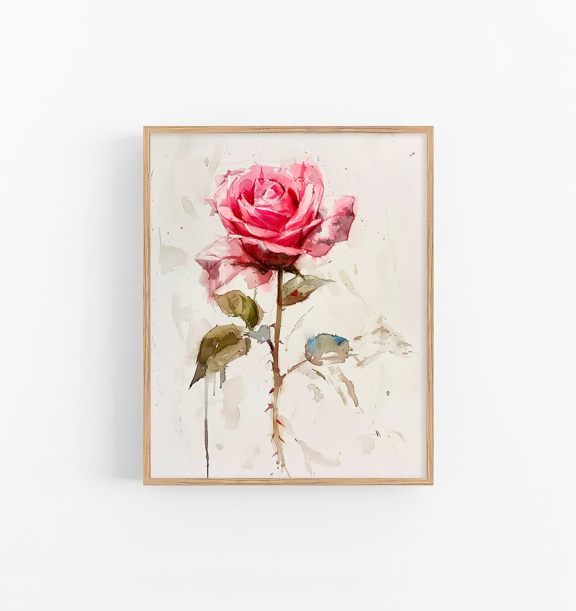 Pink Rose Watercolor Single Flower Minimalist Botanical Art Poster
