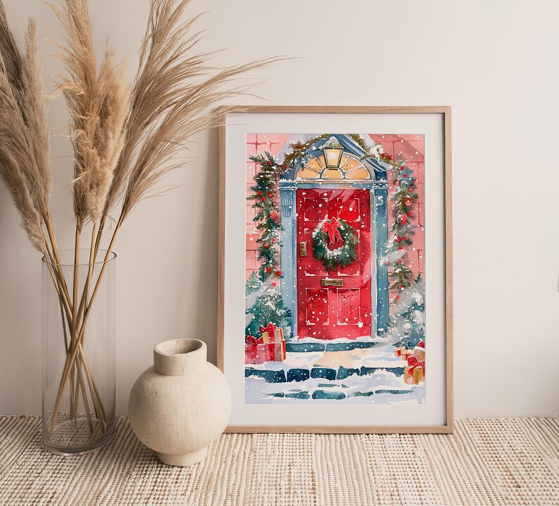 Christmas Doorway Watercolor Art Print, Winter Holiday - Image 4