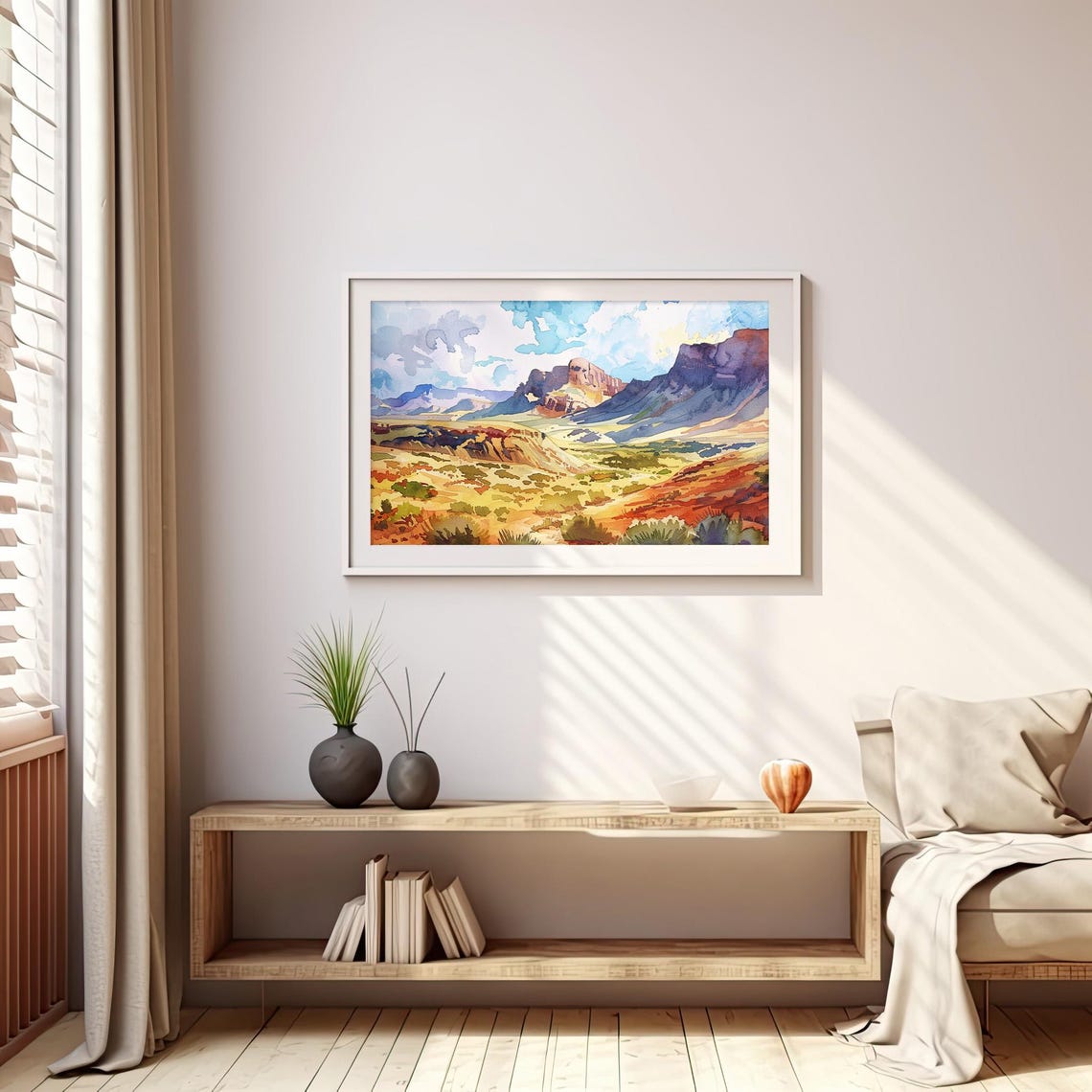 Golden Scenic Big Bend Texas Desert Mesa Canyon Watercolor Poster - Image 5