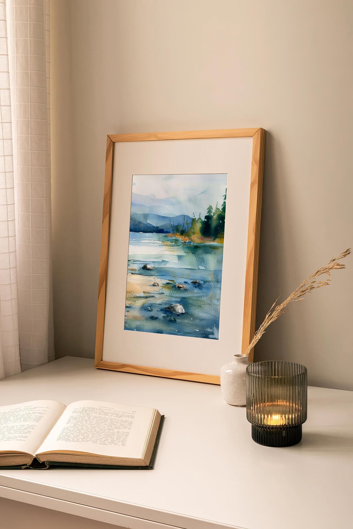 Lake Tahoe Pine Trees Mountain Lake Landscape Watercolor Poster - Image 2