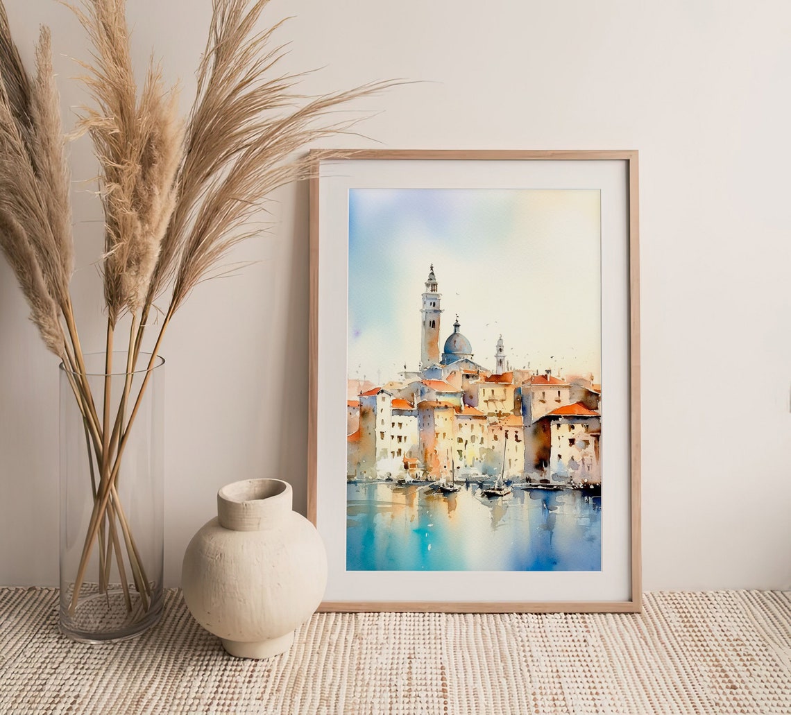 Venice Waterfront Cityscape Bell Tower Lagoon Watercolor Poster - Image 5