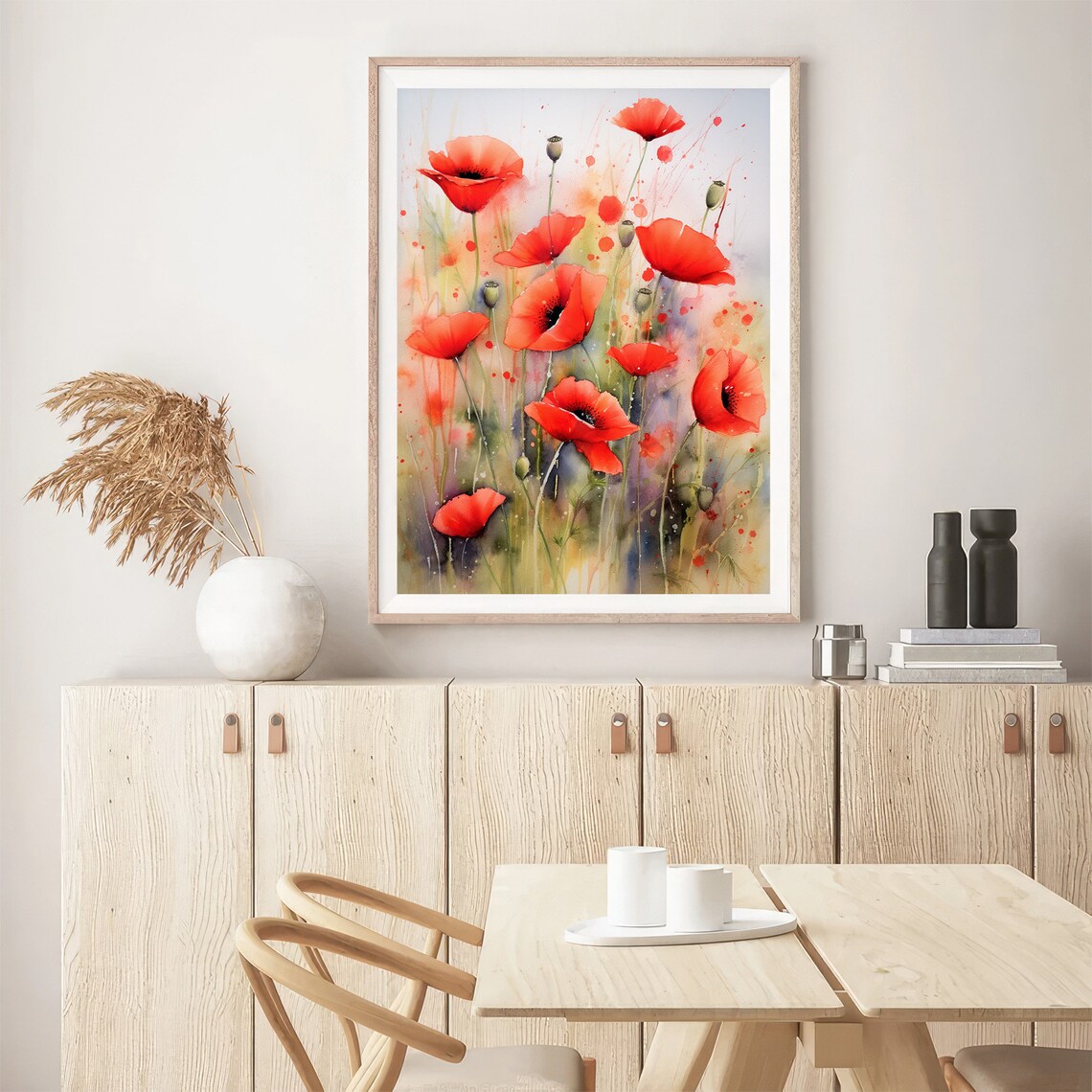 Stunning Vibrant Red Poppies Wildflower Meadow Watercolor Poster - Image 5