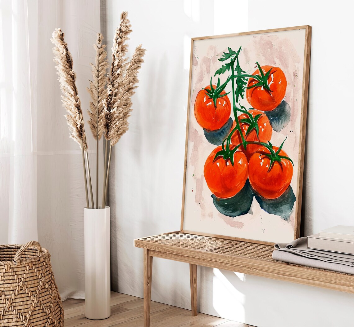Stunning Fresh Vine Ripened Tomatoes Watercolor Kitchen Art Poster - Image 2