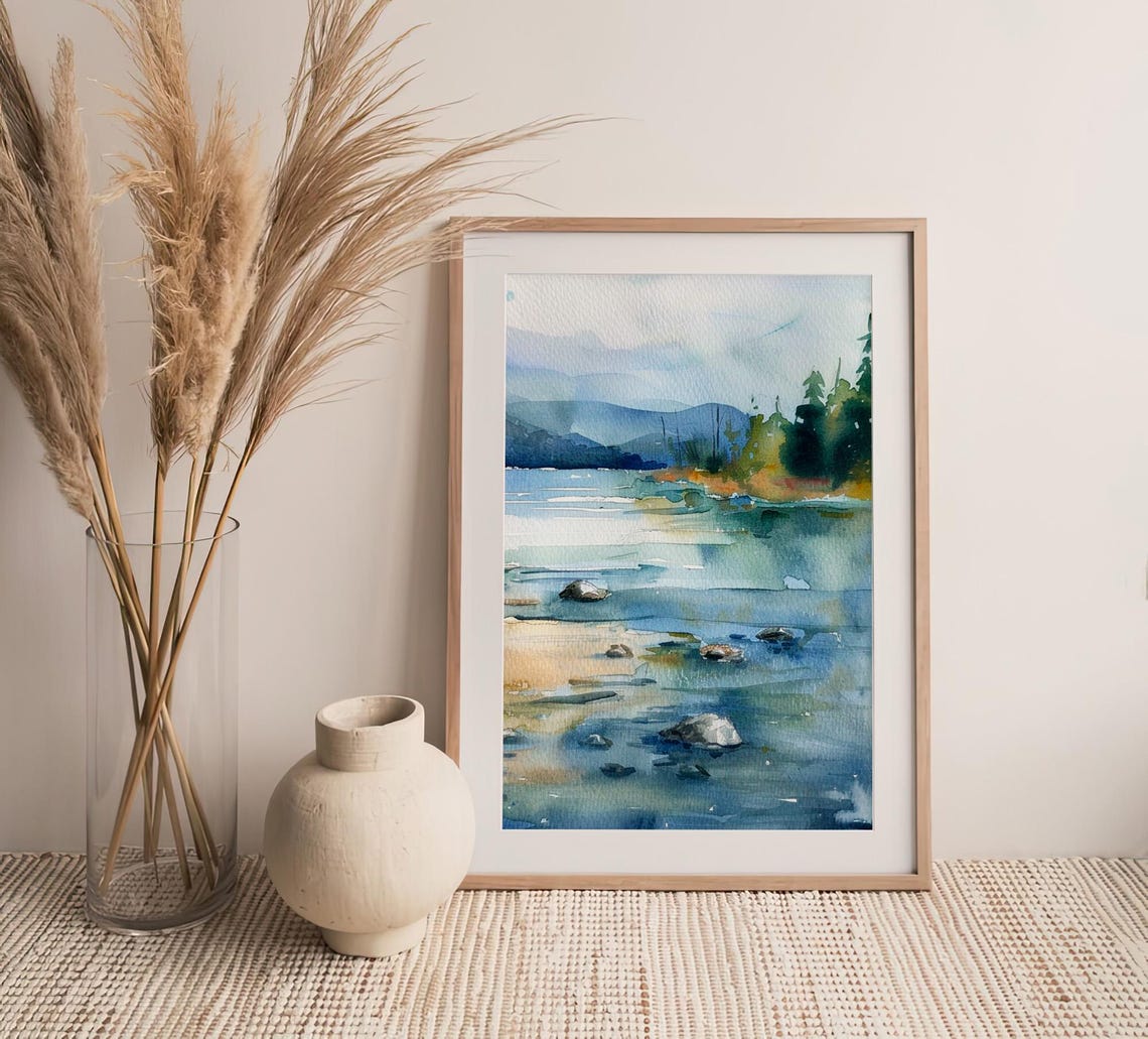 Lake Tahoe Pine Trees Mountain Lake Landscape Watercolor Poster - Image 4