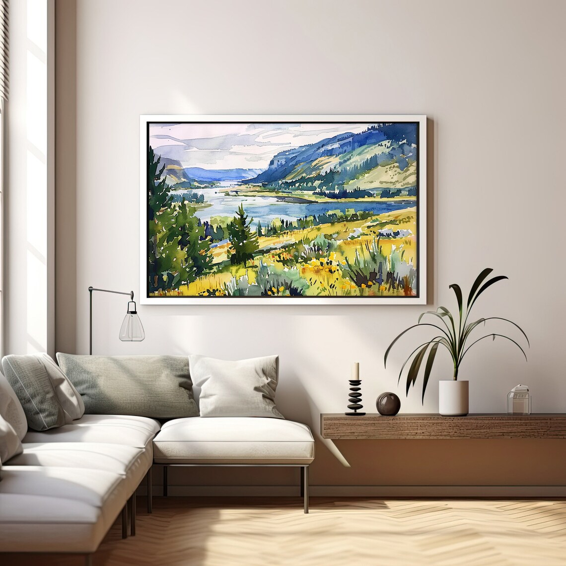 Columbia Gorge Sunny River Valley Wildflowers Watercolor Poster - Image 3